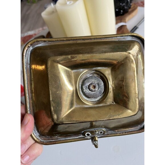 Antique Brass Pushup Candle Chamberstick Colonial Rectangular Base Finger Holder - Picture 4 of 9